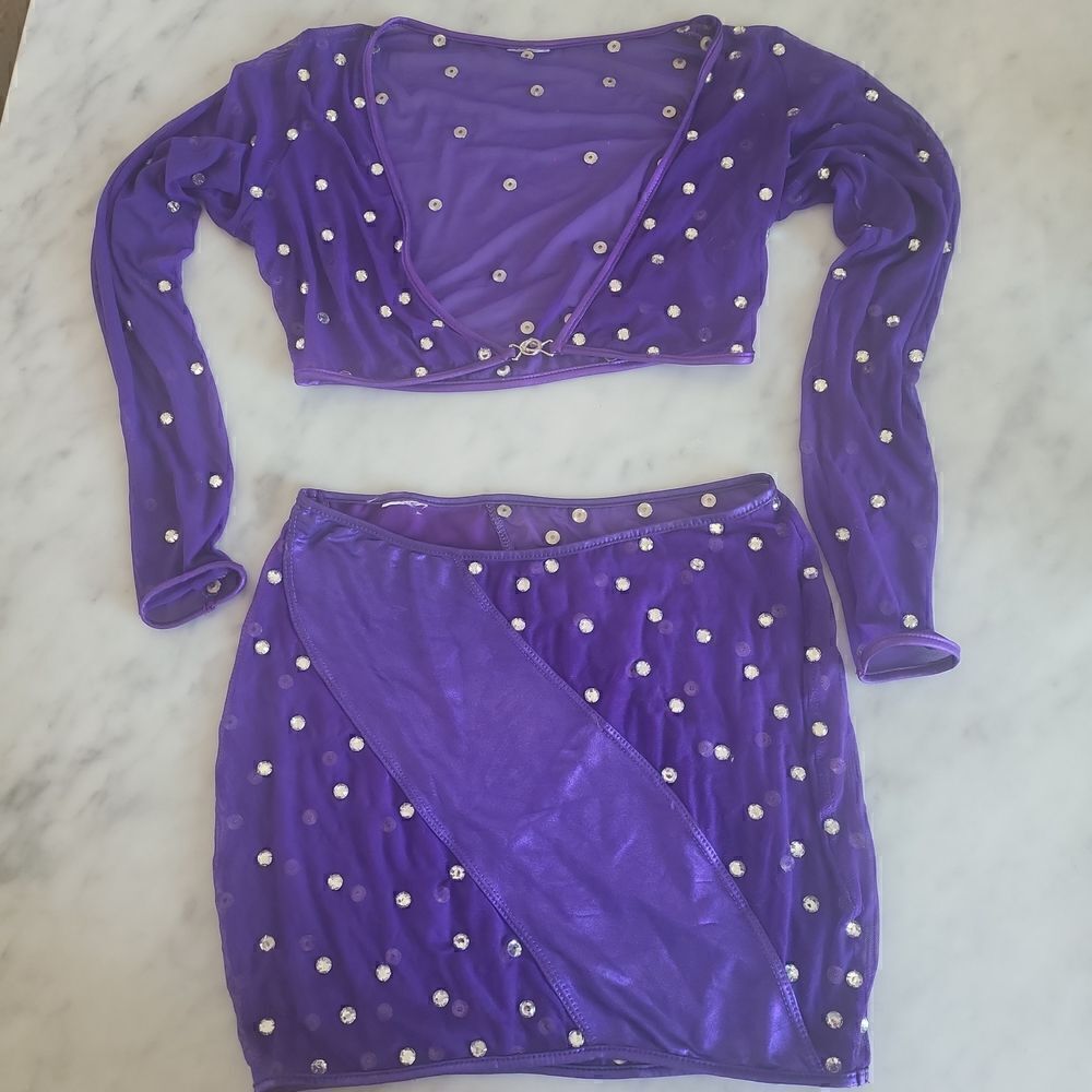 Crop top with matching skirt with rhinestones size S
